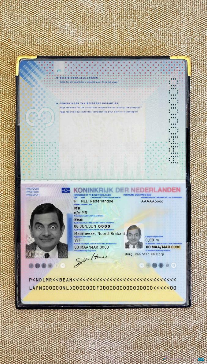Download Netherlands passport (2014 present) photo look Photoshop template